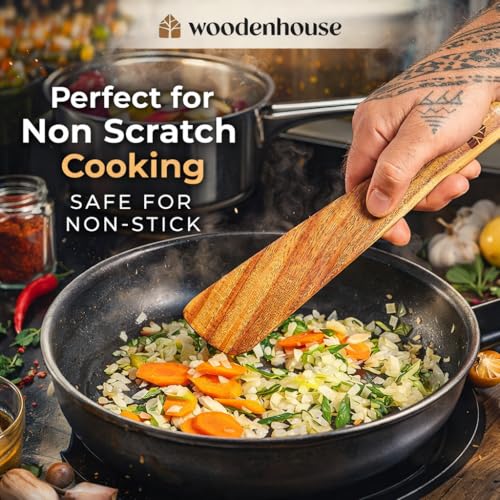 Twizzle Natural Wooden Cooking Utensils Set – 7-Piece Wooden Spoons & Spatula Set (35.56 cm), Smooth Solid Wood, Non-Scratch & Non-Stick Safe Kitchen Cookware Tools - Image 5