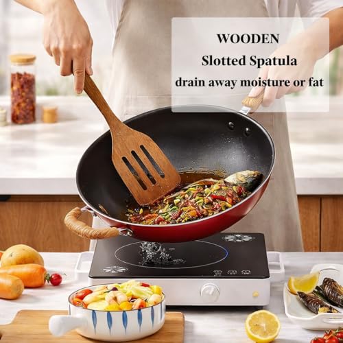 Twizzle Natural Wooden Cooking Utensils Set – 7-Piece Wooden Spoons & Spatula Set (35.56 cm), Smooth Solid Wood, Non-Scratch & Non-Stick Safe Kitchen Cookware Tools - Image 2