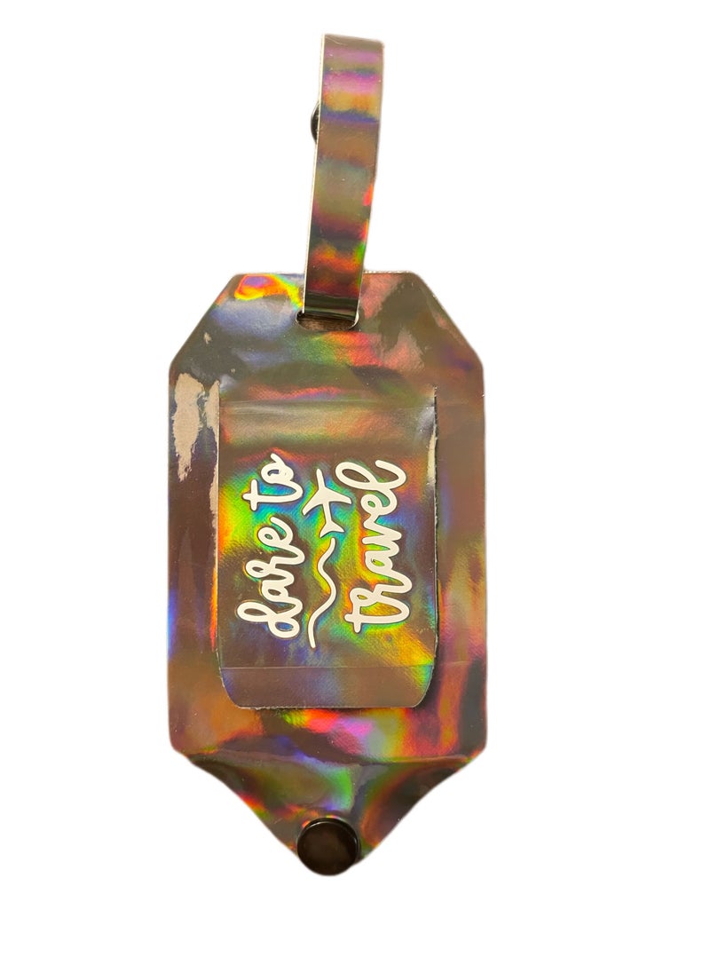 Generic Faux Leather Luggage Tag Handmade Holographic Dare to Travel  - Image 1