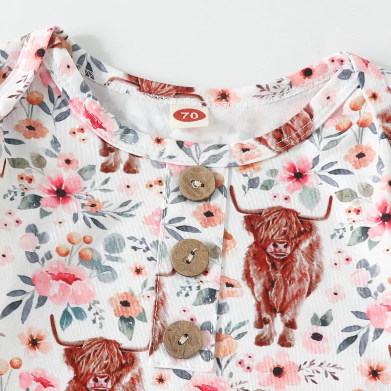 AMAWMW Newborn Baby Girl Highland Cow Print knotted Gowns Western Nightgown Outfit Infant Baby Girl Shower Gifts Essential - Image 5