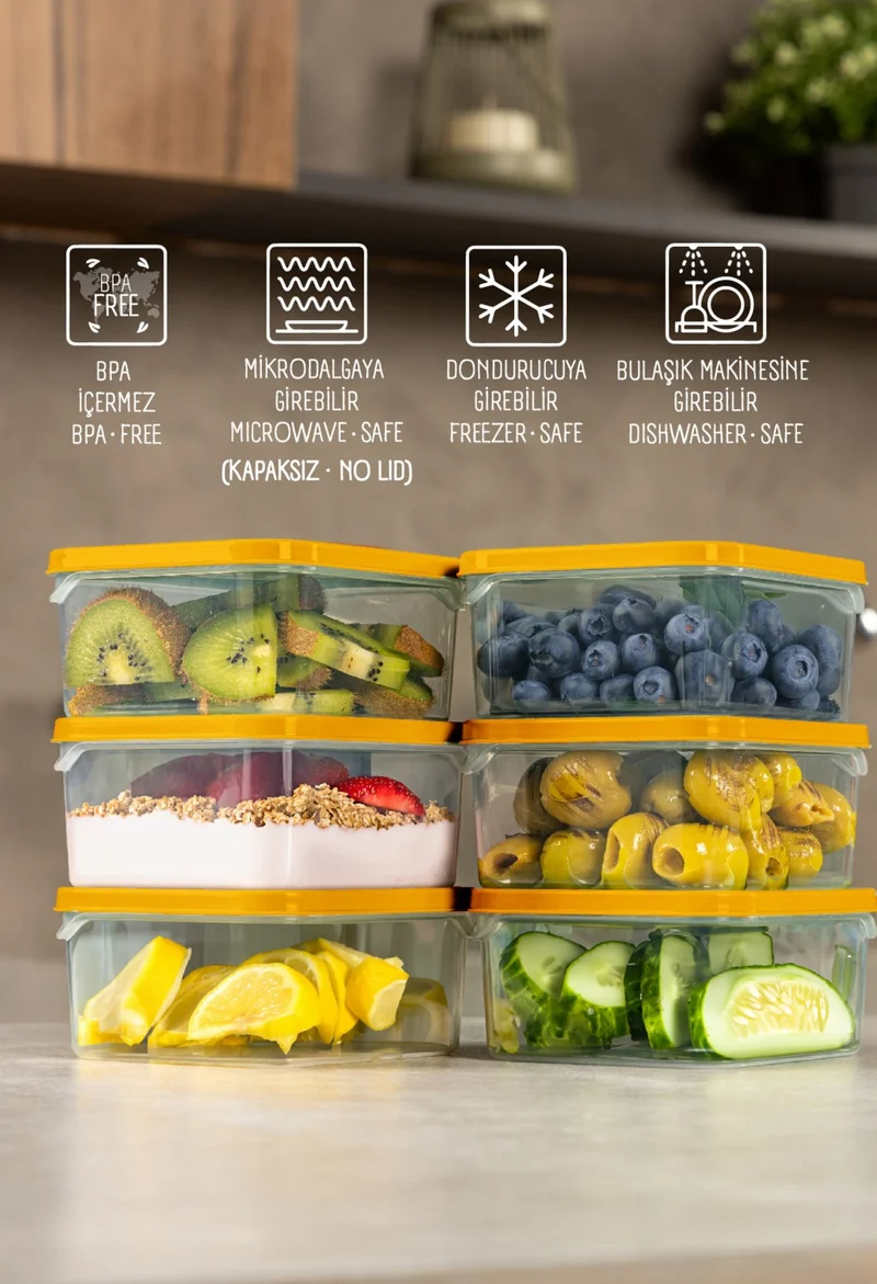 Vienev Set of 6 350 ml Fridge Freezer Organizer Microwave and Freezer Suitable Storage Container Orange