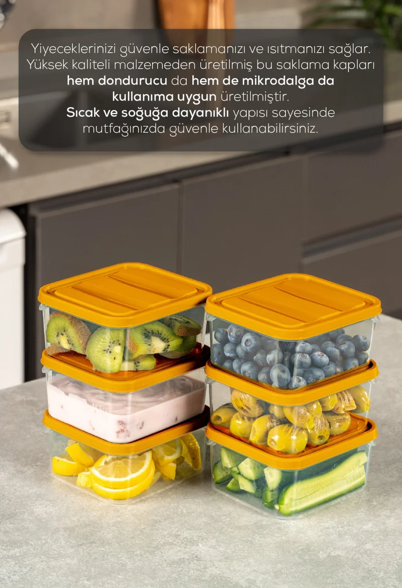 Vienev Set of 6 350 ml Fridge Freezer Organizer Microwave and Freezer Suitable Storage Container Orange