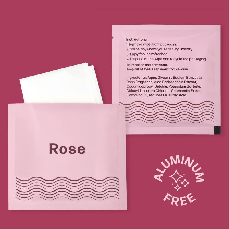 Dew Well Deodorant Wipes - Individually Wrapped Armpit Wipes - Aluminum Free Body Sheets with Natural Extracts - Rose Towelette for Travel - 50 Count, Pack of 1, Rose - Image 2