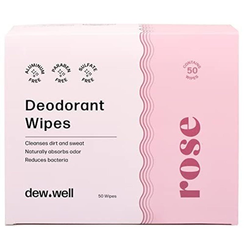 Dew Well Deodorant Wipes - Individually Wrapped Armpit Wipes - Aluminum Free Body Sheets with Natural Extracts - Rose Towelette for Travel - 50 Count, Pack of 1, Rose - Image 1