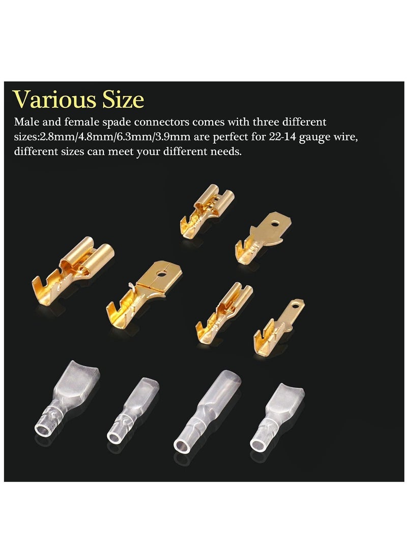 360Pcs 2.8/4.8/6.3mm Quick Splice Male and Female Wire Spade Connector Crimp Terminal Block Assortment Kit Golden with Insulating Sleeve forCar Audio Speaker  - Image 4