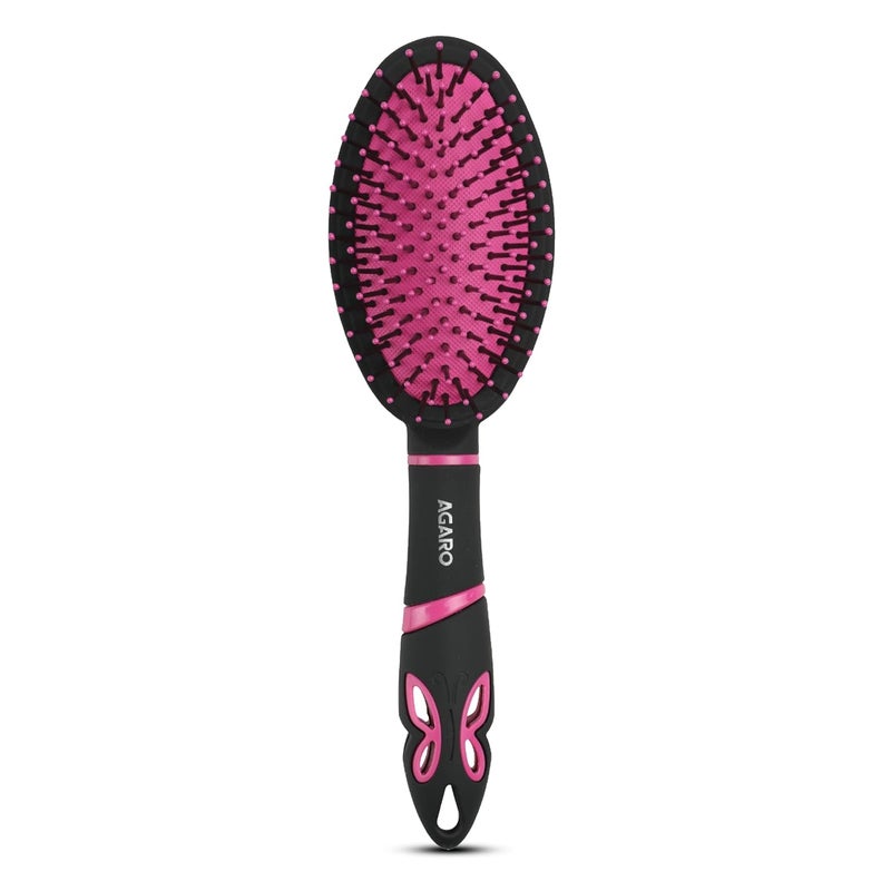 AGARO Delight Cushion Hair Brush with Strong & flexible nylon bristles, having Anti-static ball tips, for Grooming, Straightening, Detangling Hair, ideal for Men & Women, Pink & Black - Image 1