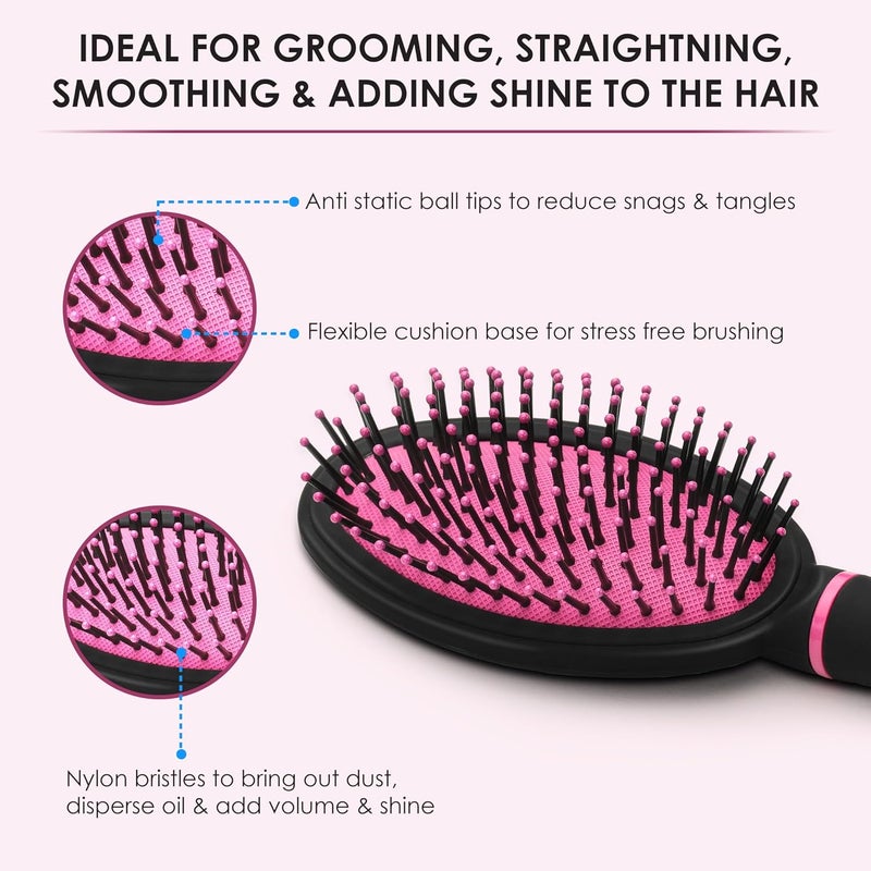 AGARO Delight Cushion Hair Brush with Strong & flexible nylon bristles, having Anti-static ball tips, for Grooming, Straightening, Detangling Hair, ideal for Men & Women, Pink & Black - Image 2