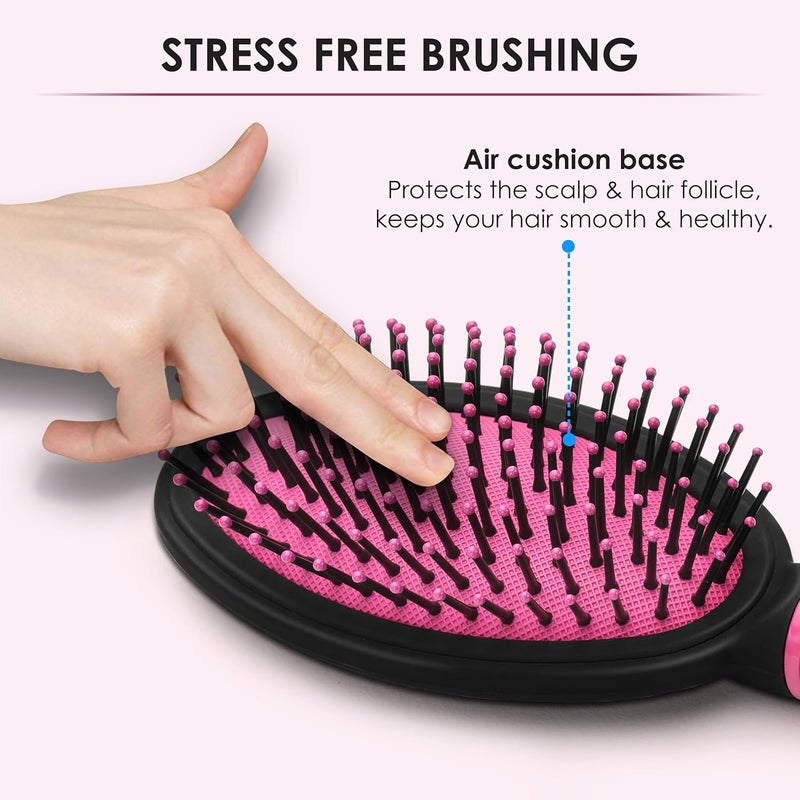 AGARO Delight Cushion Hair Brush with Strong & flexible nylon bristles, having Anti-static ball tips, for Grooming, Straightening, Detangling Hair, ideal for Men & Women, Pink & Black - Image 4