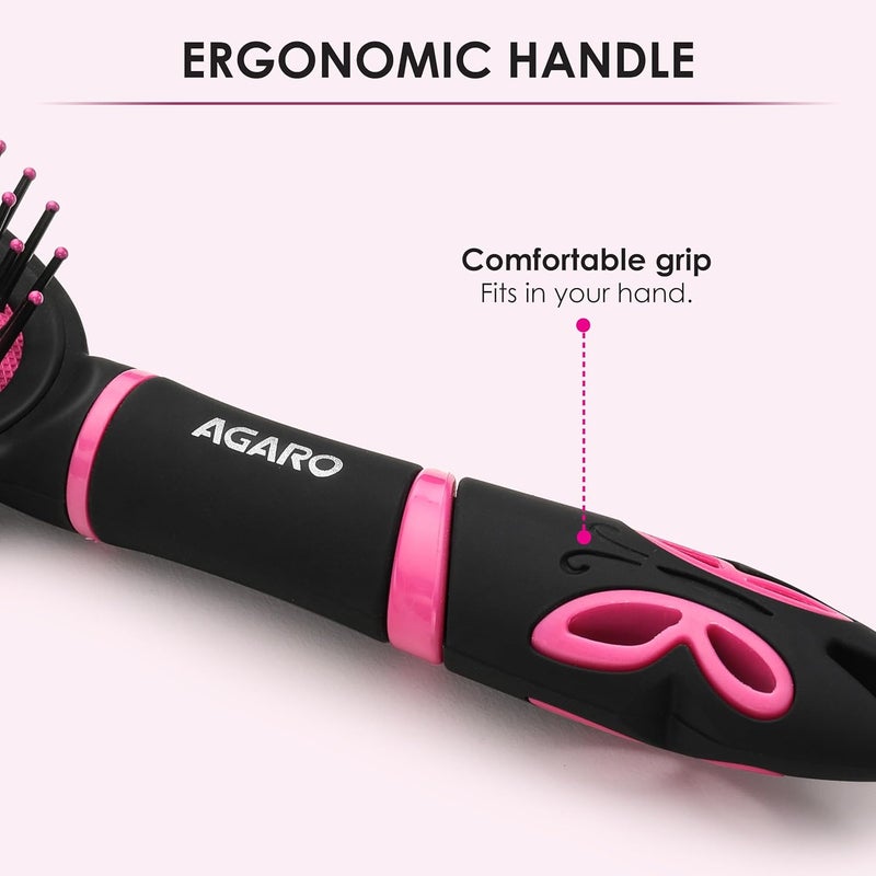 AGARO Delight Cushion Hair Brush with Strong & flexible nylon bristles, having Anti-static ball tips, for Grooming, Straightening, Detangling Hair, ideal for Men & Women, Pink & Black - Image 5