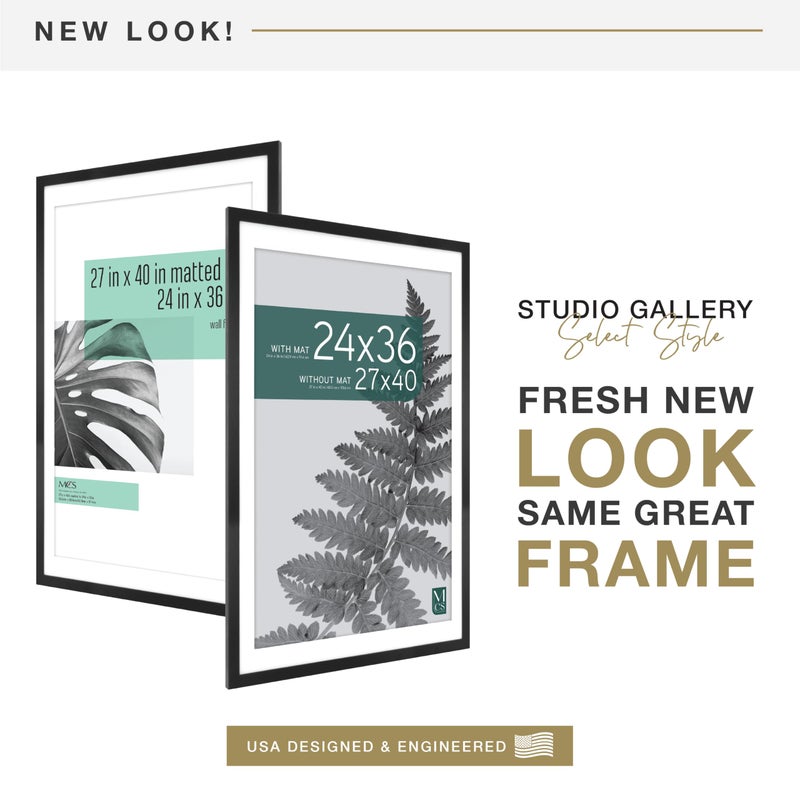 MCS Studio Gallery 27x40 Matted Poster Frame with 24x36 Picture Display, Black Woodgrain Engineered Wood Vertical & Horizontal Wall Hanging Large Picture Frame for Photos, Posters & Art Prints (1-Pack) - Image 2