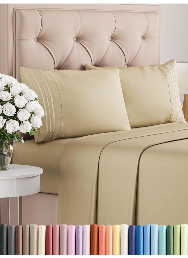 Twin XL 4 Piece Sheet Set  Comfy Breathable  Cooling  Ultra Soft Hotel Luxury Bedding Set w 816 Inch Deep Pockets  1 Flat  1 Fitted Sheet  2 Pillowcases  Wrinkle Free and Easy Care  Beige