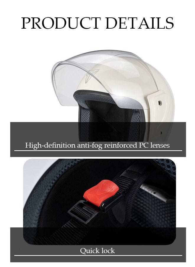 Open Face Helmet, Anti Fog And Thermal Insulation Motorcycle Helmet，Scooter Helmet With Detachable Goggles,Adjustable Lock Buckle, Shock And Fall Resistant, Suitable For Both Men And Women，Suitable For Head Circumference Of 55-60cm