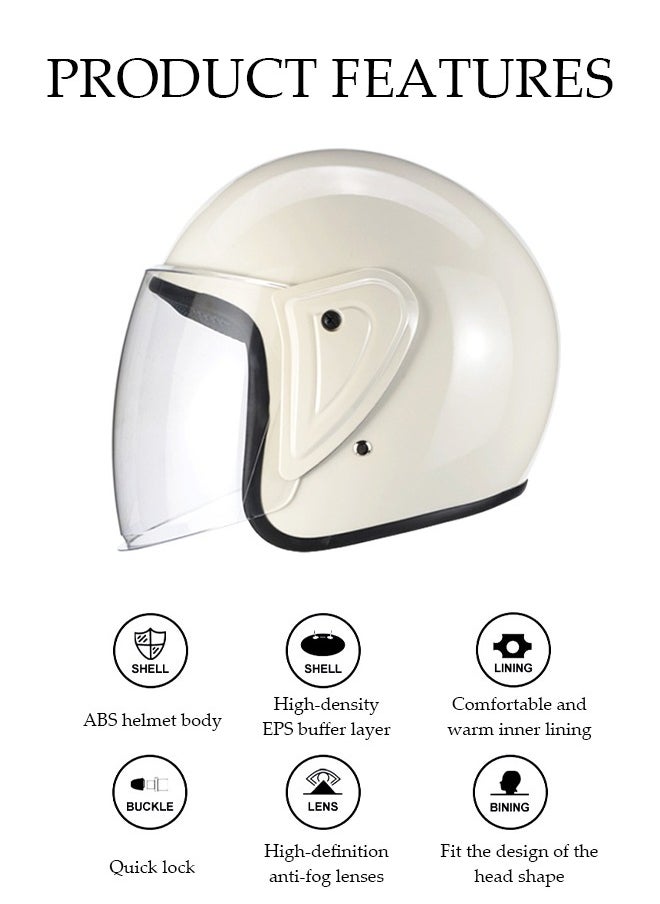 Open Face Helmet, Anti Fog And Thermal Insulation Motorcycle Helmet，Scooter Helmet With Detachable Goggles,Adjustable Lock Buckle, Shock And Fall Resistant, Suitable For Both Men And Women，Suitable For Head Circumference Of 55-60cm