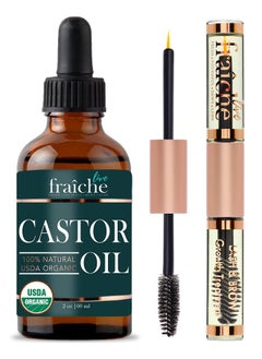Live Fraiche Castor Oil (2Oz) + Filled Mascara Tube Usda Certified Organic 100% Pure Cold Pressed Hexane Free Stimulate Growth For Eyelashes Eyebrows Hair. Lash Growth Serum. Brow Treatment  - Image 1