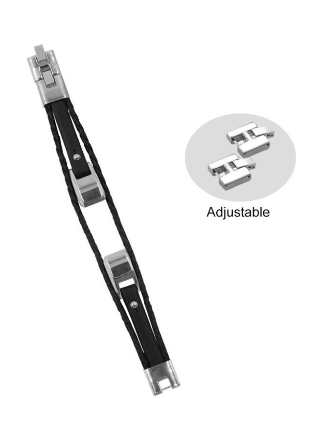 NIBEMINENT Smart Bracelet Woven Double Loop Leather Strap Watchband For Fitbit Alta HR Black  - Image 3