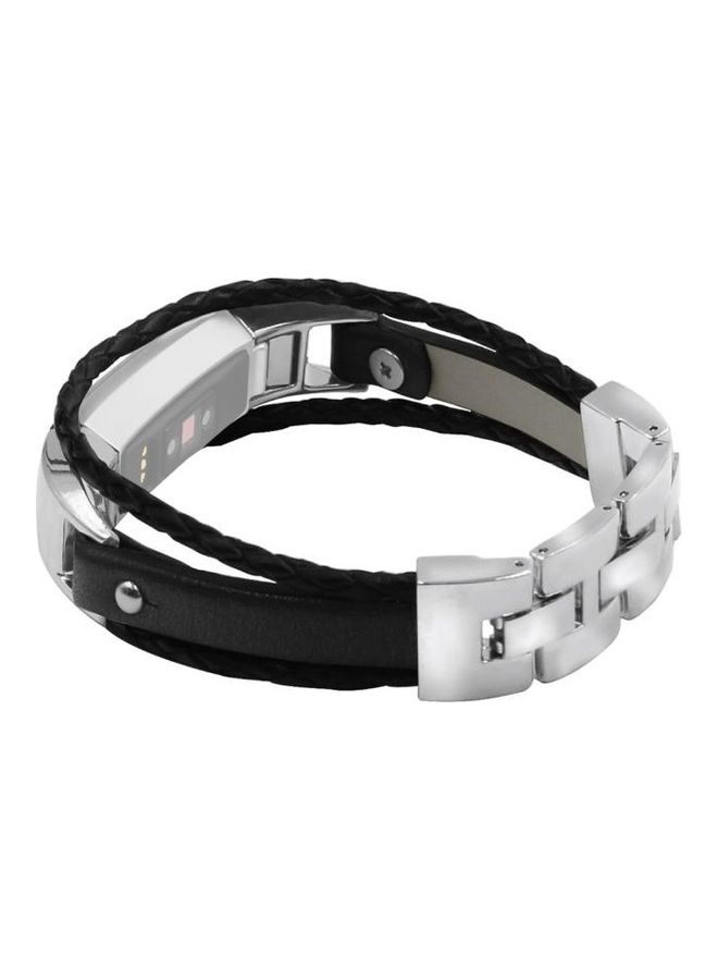 NIBEMINENT Smart Bracelet Woven Double Loop Leather Strap Watchband For Fitbit Alta HR Black  - Image 2