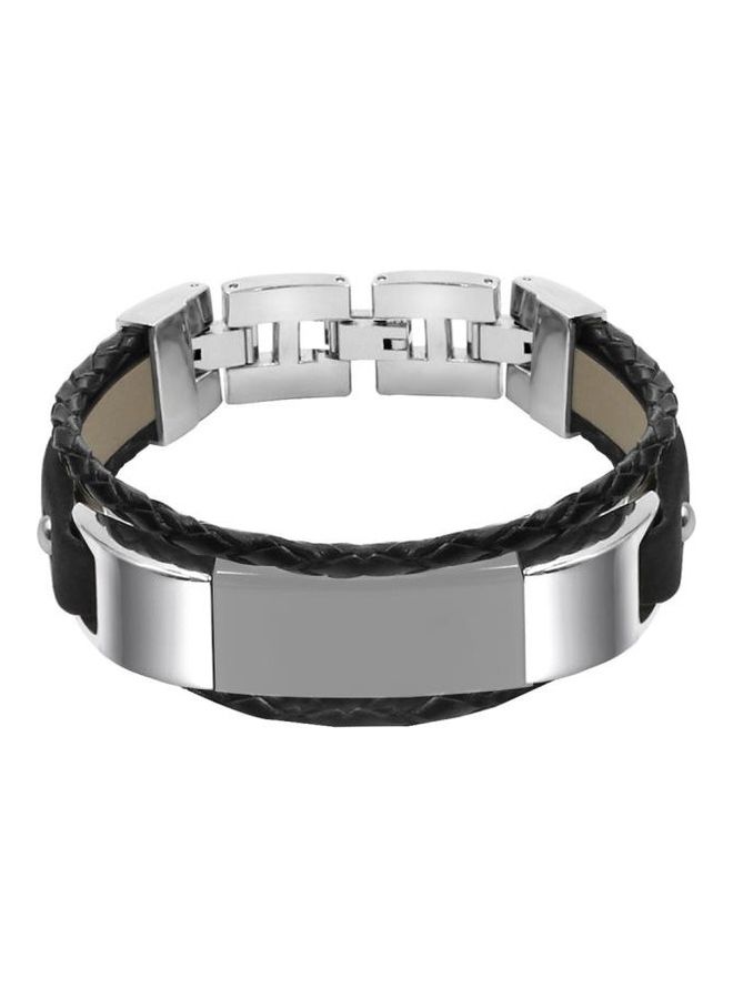 NIBEMINENT Smart Bracelet Woven Double Loop Leather Strap Watchband For Fitbit Alta HR Black  - Image 1