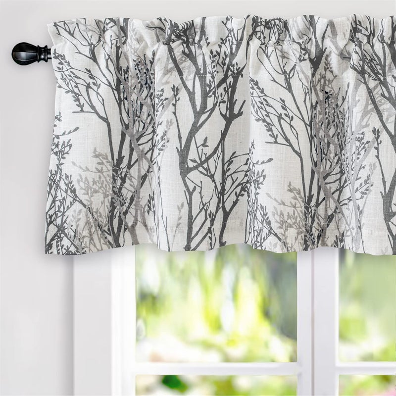 DriftAway Tree Branch Linen Lined Valance Double Layer Thermal Insulated Room Darkening Blackout Valances 3 Inch Rod Pocket Short Window Valance for Living Room Bathroom 52 Inch by 18 Inch Gray