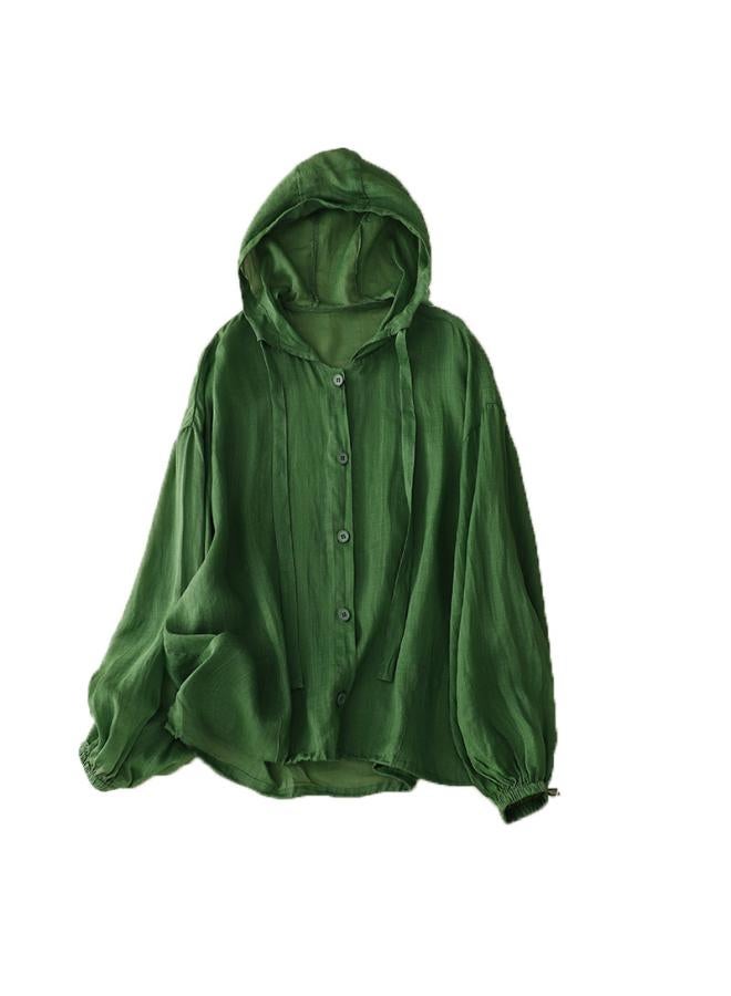 VUELO 5-color Artistic Loose Casual Hooded Sun-protective Clothing Beach Shirt Air-conditioning Shirt Women's French Style Drawstring Thin Long-sleeved Jacket - Image 5