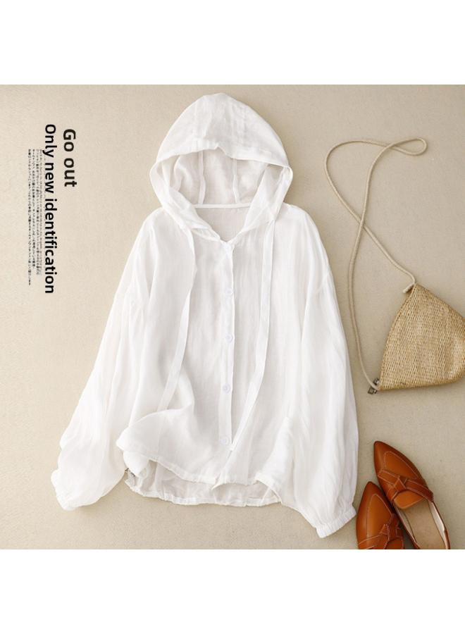 VUELO 5-color Artistic Loose Casual Hooded Sun-protective Clothing Beach Shirt Air-conditioning Shirt Women's French Style Drawstring Thin Long-sleeved Jacket - Image 4