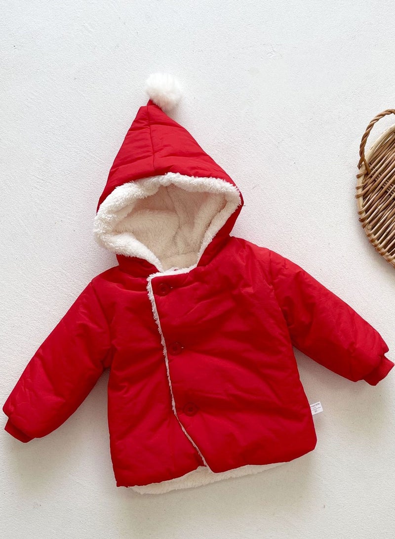 2023 Winter Plush Warm Baby Coat Cute 3D Hooded Jacket Red