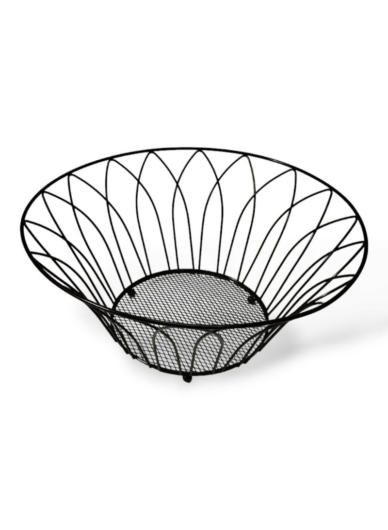Plan A Modern Modern Round Metal Fruit Plate, Wrought Iron Fruit Bowl, Fruit and Vegetable Storage Basket, Fruit Plate for Living Room Home Kitchen Decoration (Black)  - Image 1