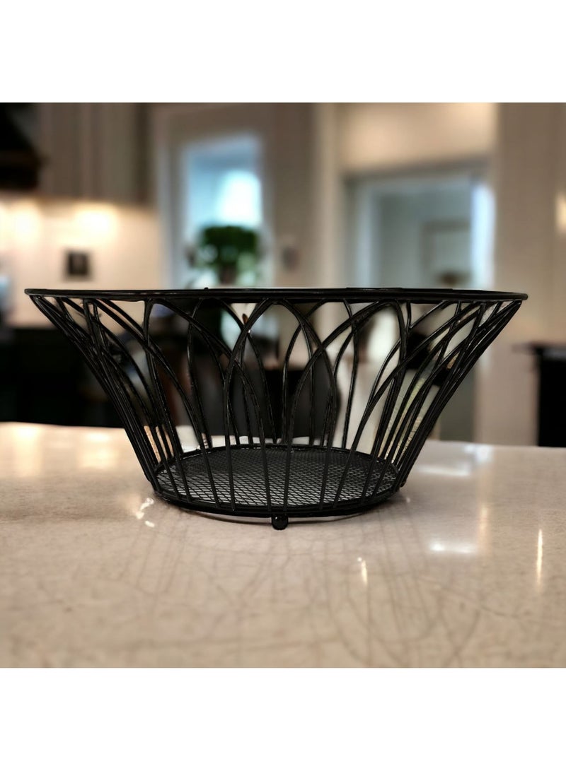 Plan A Modern Modern Round Metal Fruit Plate, Wrought Iron Fruit Bowl, Fruit and Vegetable Storage Basket, Fruit Plate for Living Room Home Kitchen Decoration (Black)  - Image 4