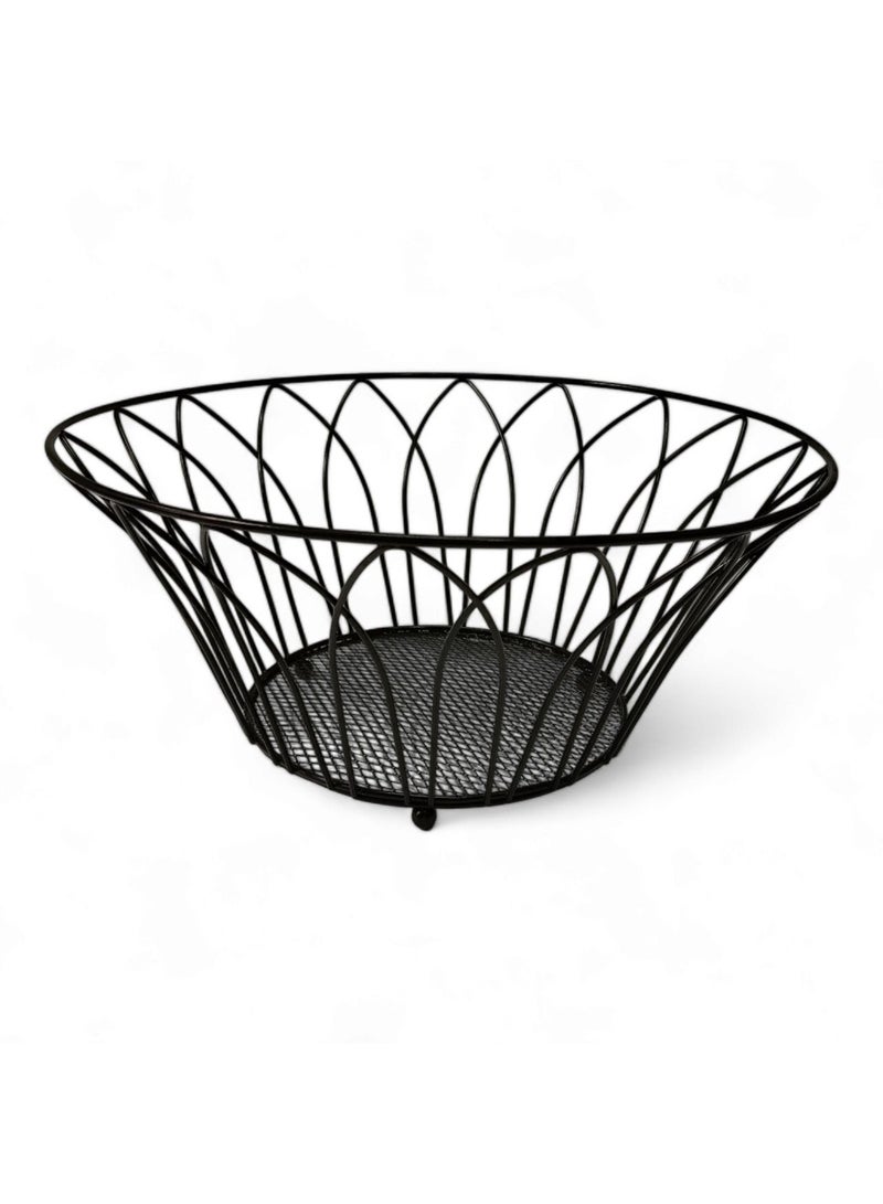 Plan A Modern Modern Round Metal Fruit Plate, Wrought Iron Fruit Bowl, Fruit and Vegetable Storage Basket, Fruit Plate for Living Room Home Kitchen Decoration (Black)  - Image 2