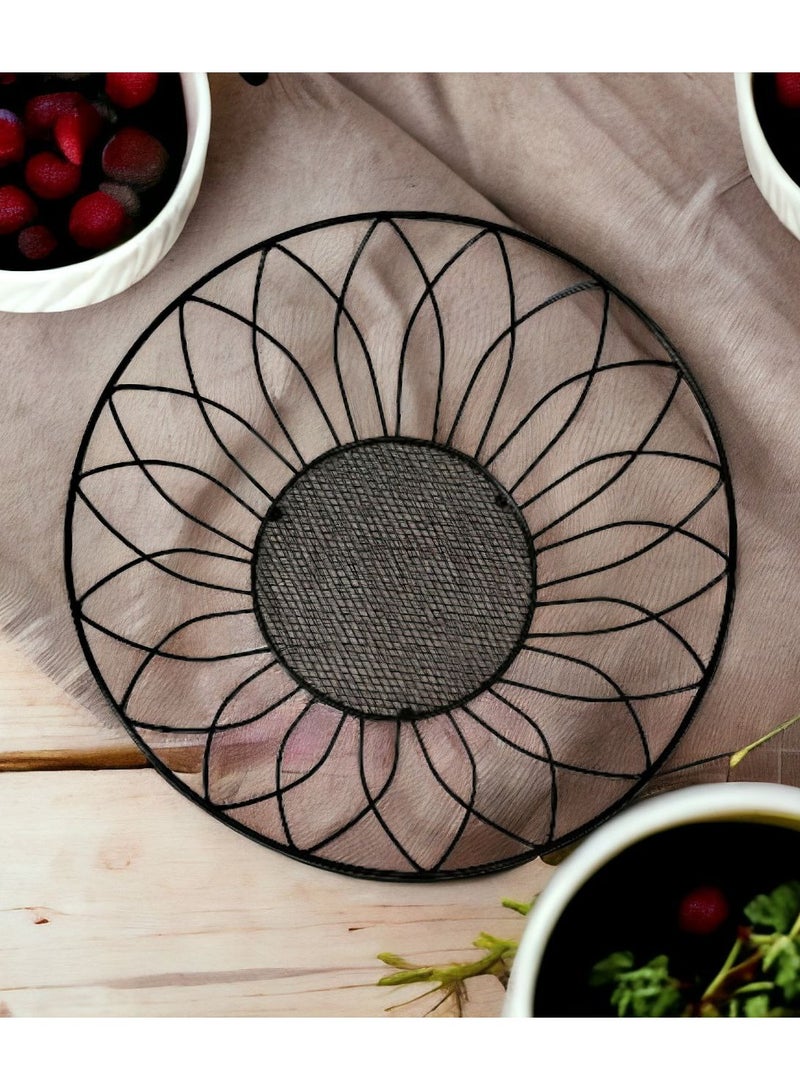Plan A Modern Modern Round Metal Fruit Plate, Wrought Iron Fruit Bowl, Fruit and Vegetable Storage Basket, Fruit Plate for Living Room Home Kitchen Decoration (Black)  - Image 3