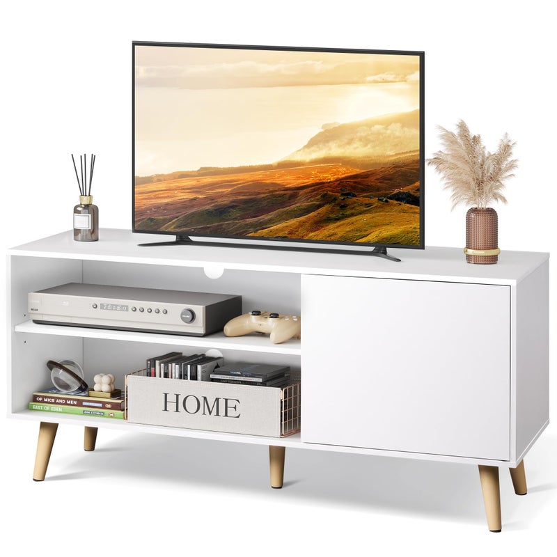 WLIVE TV Stand for 55 Inch TVs Entertainment Center with Storage Cabinet MidCentury TV Stands for Living Room and Bedroom 50 TV Console White