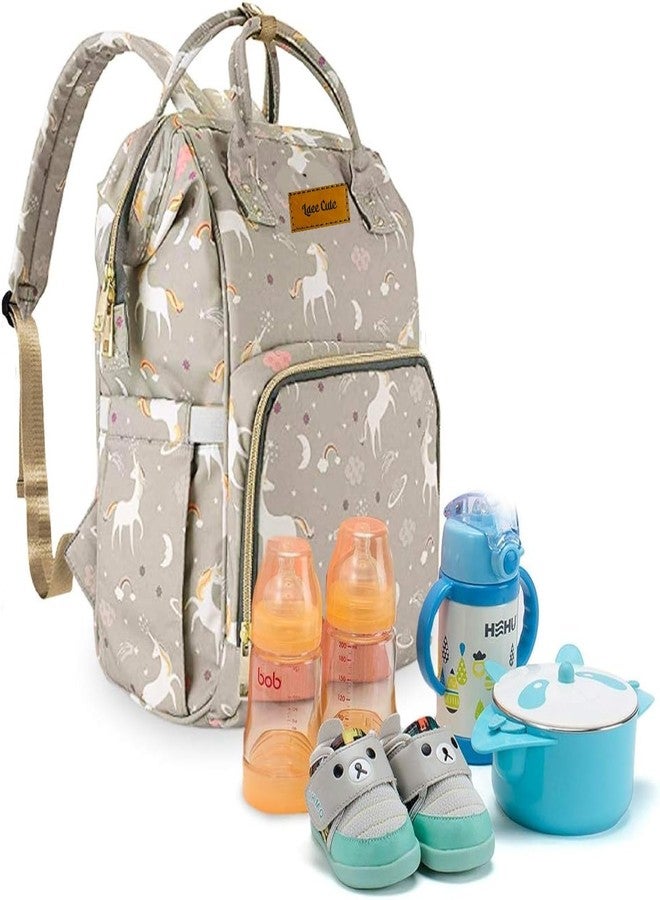 Laee cute Multifunctional Waterproof Diaper Bag-Backpack Cum Tote Bag/Travel Bag, Premium Oxford Waterproof Material, Large Storage Capacity with 15 Pockets, Green Unicorn (All Over Print) (Grey) - Image 3
