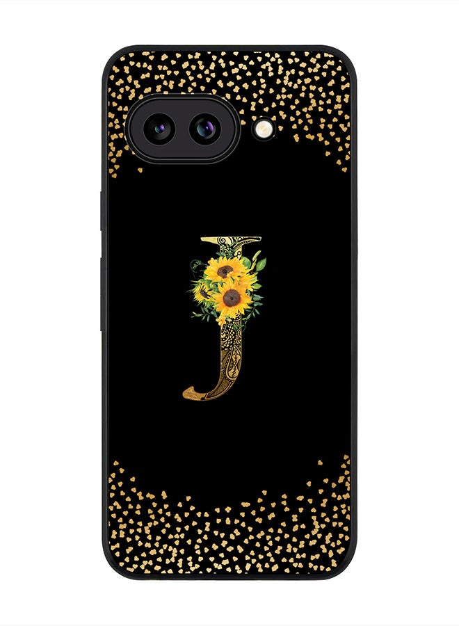 Stylizedd For Google Pixel 9a Case,Slim fit Camera Protection, Shockproof Thin Phone cover  - Custom Floral Monogram - J ( Black )