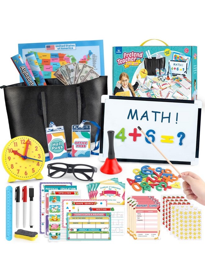 wookidel Pretend Play Teacher Set for Kids with Numbers, Bell, Whiteboard, Learning Clock Over 40 Pieces Included, Pretend Set Toys Gift for Kids Age 5 6 7 8 - Image 1