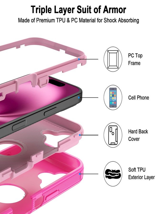 جيوناي جراب Jiunai لهاتف iPhone 16 Plus، شديد التحمل، مقاوم للصدمات، يحمي المنافذ، مقاوم للغبار، بدون شاشة، طبقتان، متين، مانع للانزلاق، جراب هاتف متين لهاتف iPhone 16 Plus مقاس 6.7 بوصة، للرجال والنساء، لون وردي - Image 3