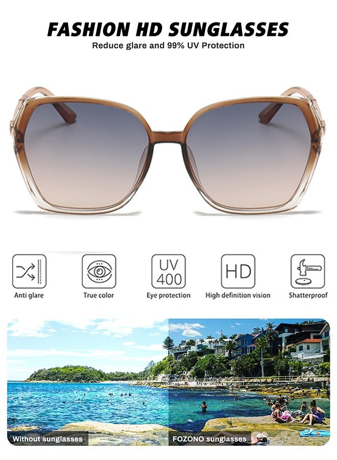 AZorb Sunglasses Women Unique Fashion Quare Design Sun Glassess for Womens High Quality Sun Glassess Gradient Ladies Sunglass UV400 Protection Eyewear Women's Eye Glasses for Travel Daily Shades Brown - Image 2