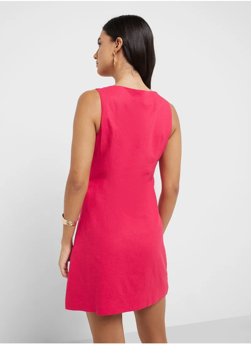 مانجو Short Button-Down Linen-Blend Dress