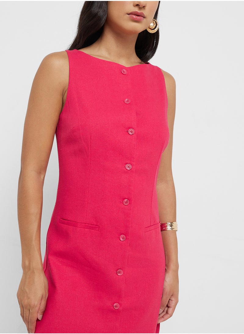 MANGO Button-Front Mini Dress  - Image 3