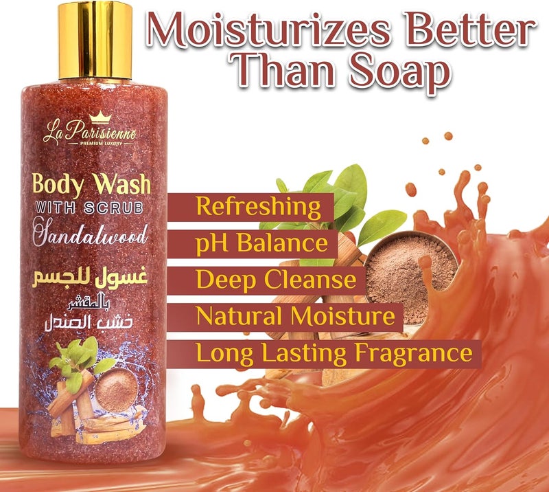 ECOLYTE+ La Parisienne Premium Body Wash with Scrub - Sandalwood Scent, 500 ml - Image 4