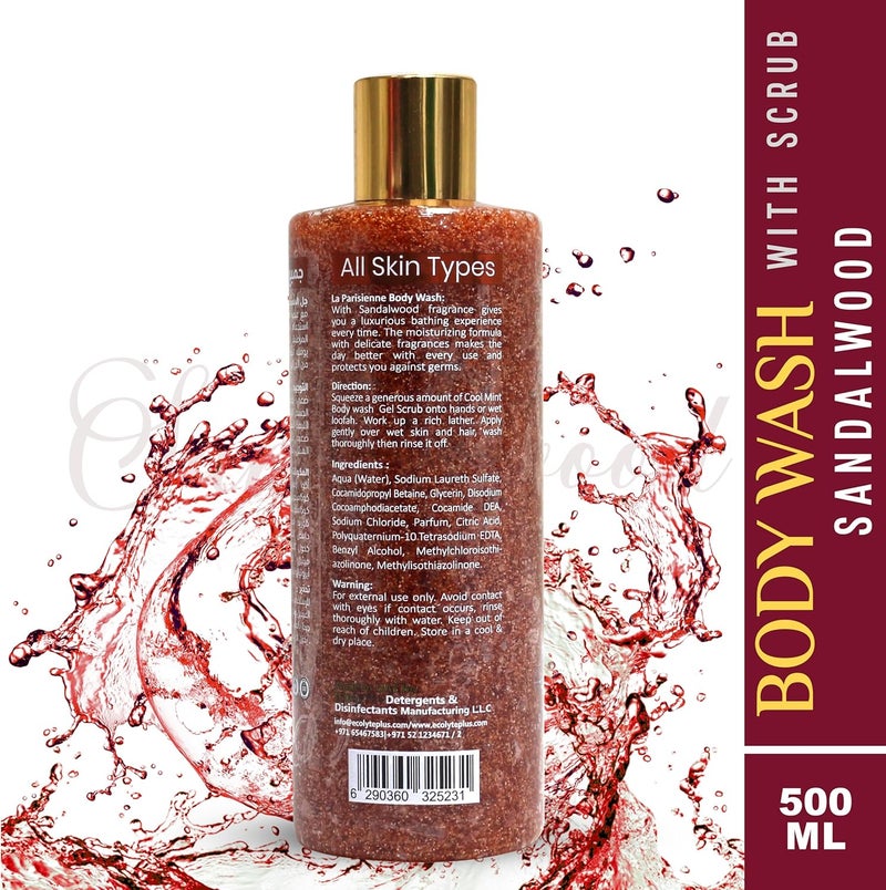 ECOLYTE+ La Parisienne Premium Body Wash with Scrub - Sandalwood Scent, 500 ml - Image 2