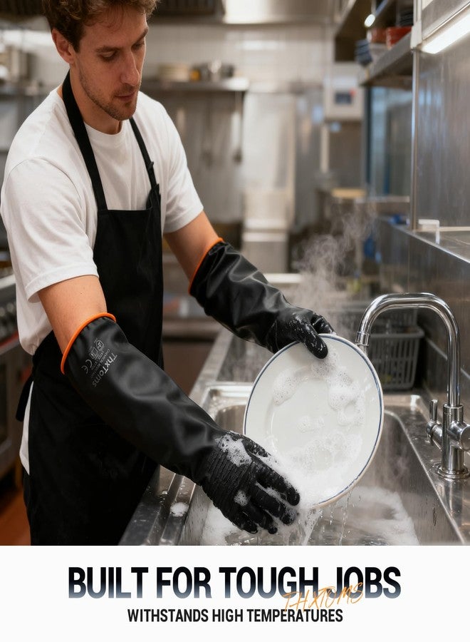 ThxToms Heavy Duty Rubber Gloves, Industrial Chemical Resistant Gloves Waterproof Reusable Protective Work Gloves for Cleaning, Dishwashing,Upgraded with Non-Slip Design, Black, 14" 1 Pair - Image 3