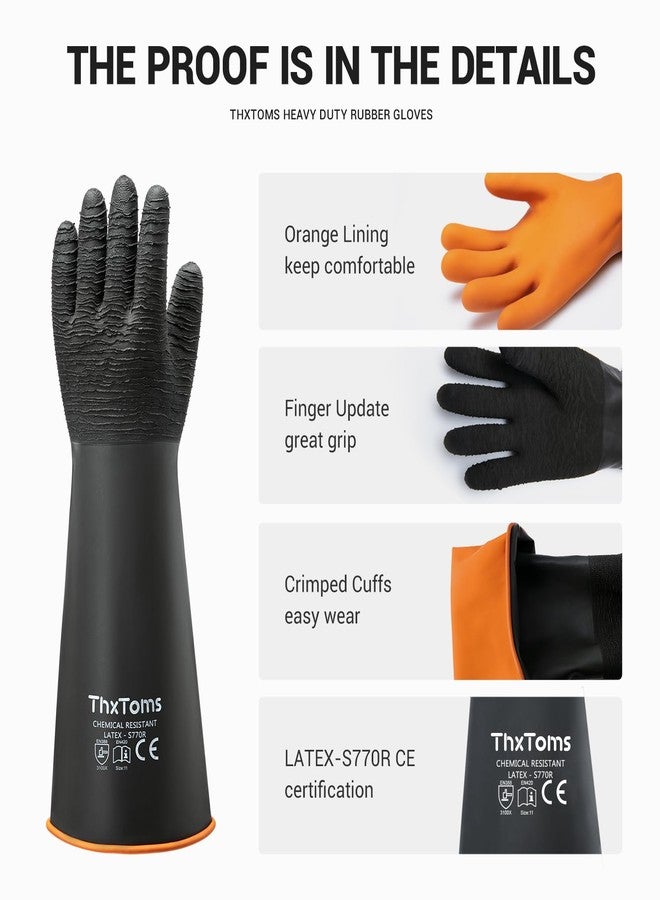 ThxToms Heavy Duty Rubber Gloves, Industrial Chemical Resistant Gloves Waterproof Reusable Protective Work Gloves for Cleaning, Dishwashing,Upgraded with Non-Slip Design, Black, 14" 1 Pair - Image 5