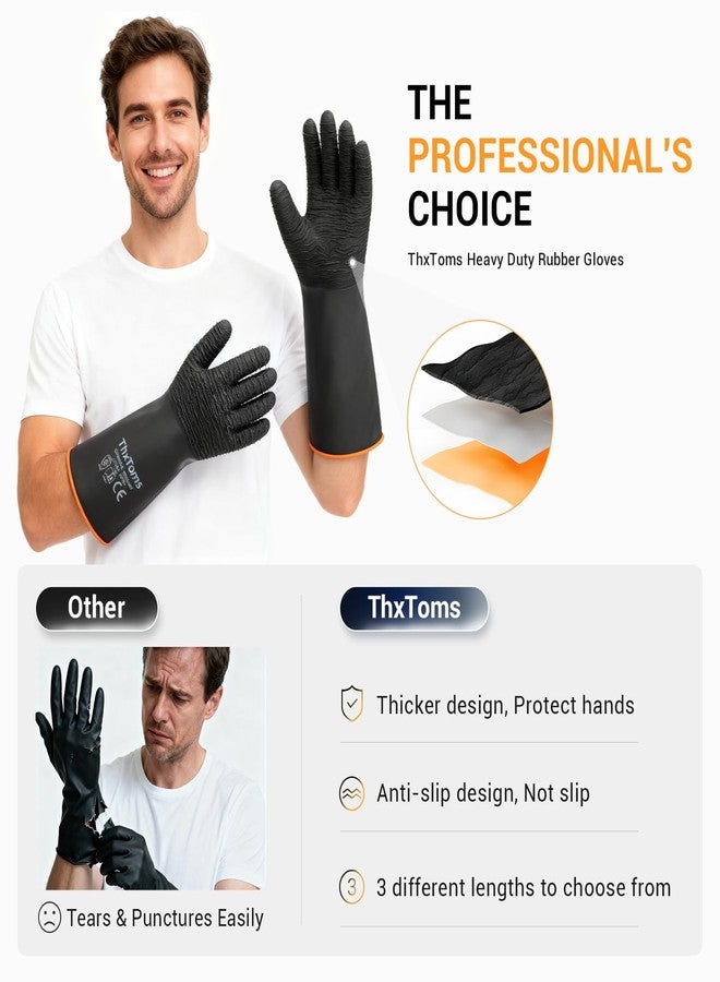 ThxToms Heavy Duty Rubber Gloves, Industrial Chemical Resistant Gloves Waterproof Reusable Protective Work Gloves for Cleaning, Dishwashing,Upgraded with Non-Slip Design, Black, 14" 1 Pair - Image 4