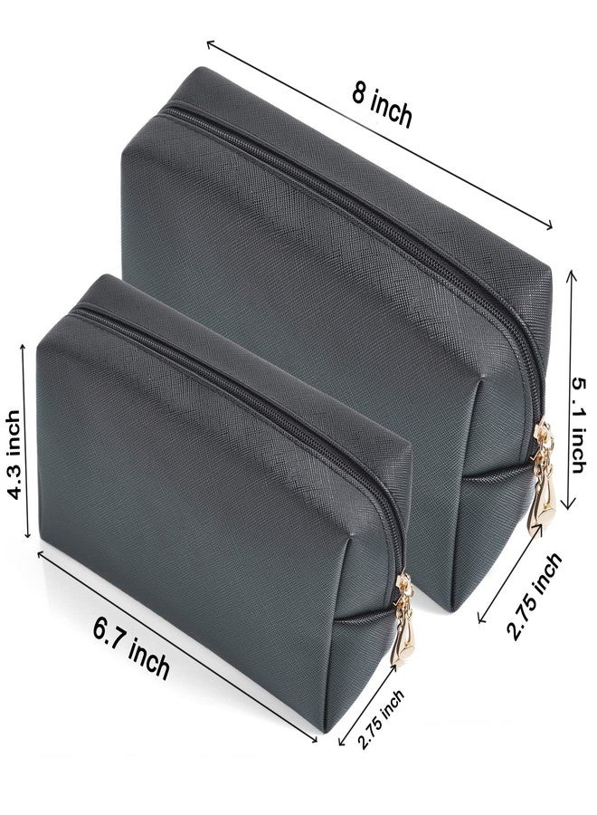 Sohynca 2pcc set PU Leather Cosmetic Bag for Women Minimalism Makeup Bag for Daily Use Portable Storage Purse Small Neat Cosmetic Pouch Water-resistant Toiletry Bag for Travel (Black) - Image 2