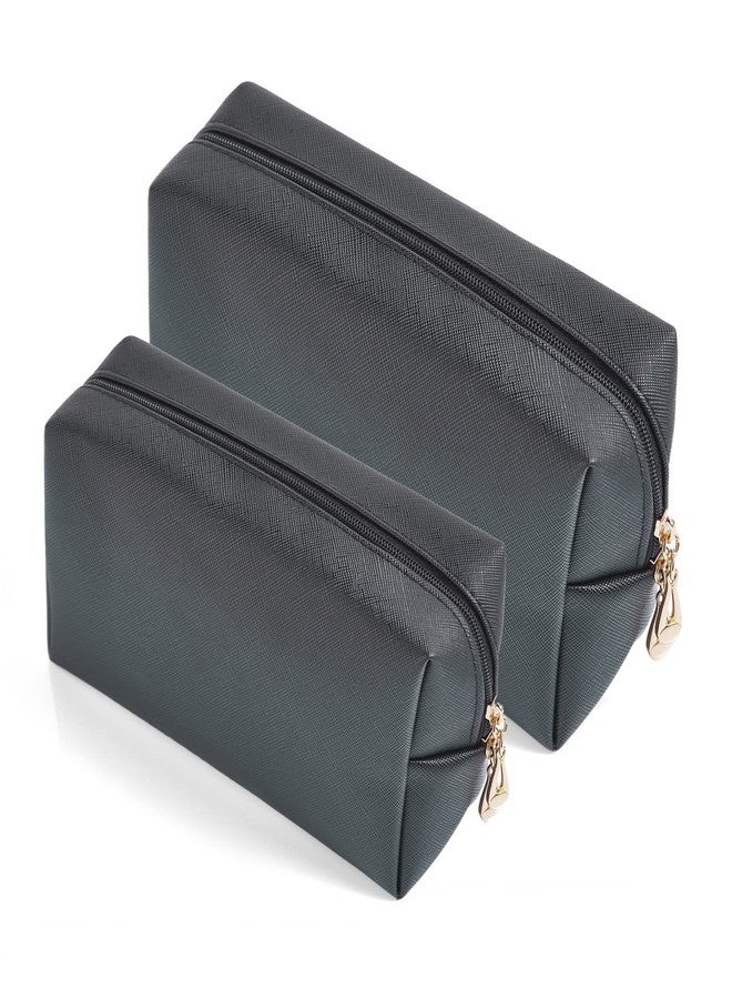 Sohynca 2pcc set PU Leather Cosmetic Bag for Women Minimalism Makeup Bag for Daily Use Portable Storage Purse Small Neat Cosmetic Pouch Water-resistant Toiletry Bag for Travel (Black) - Image 1