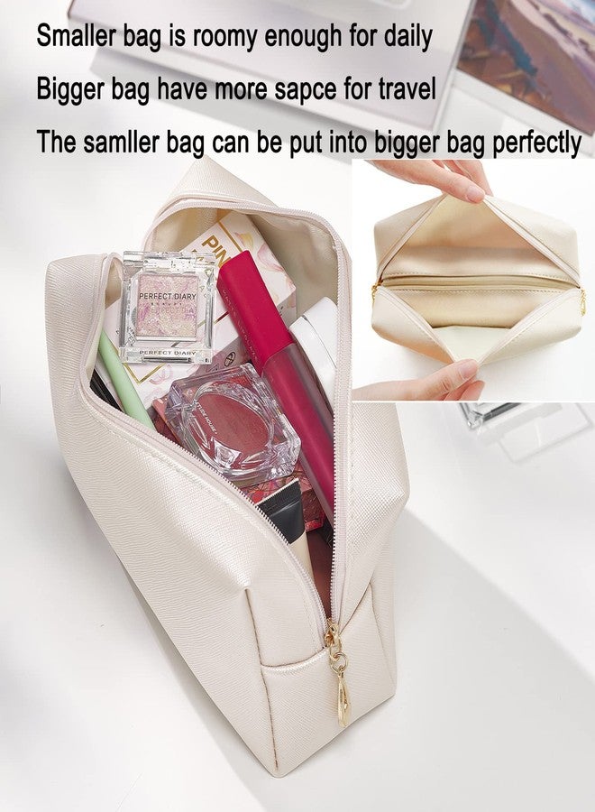Sohynca 2pcc set PU Leather Cosmetic Bag for Women Minimalism Makeup Bag for Daily Use Portable Storage Purse Small Neat Cosmetic Pouch Water-resistant Toiletry Bag for Travel (Black) - Image 3