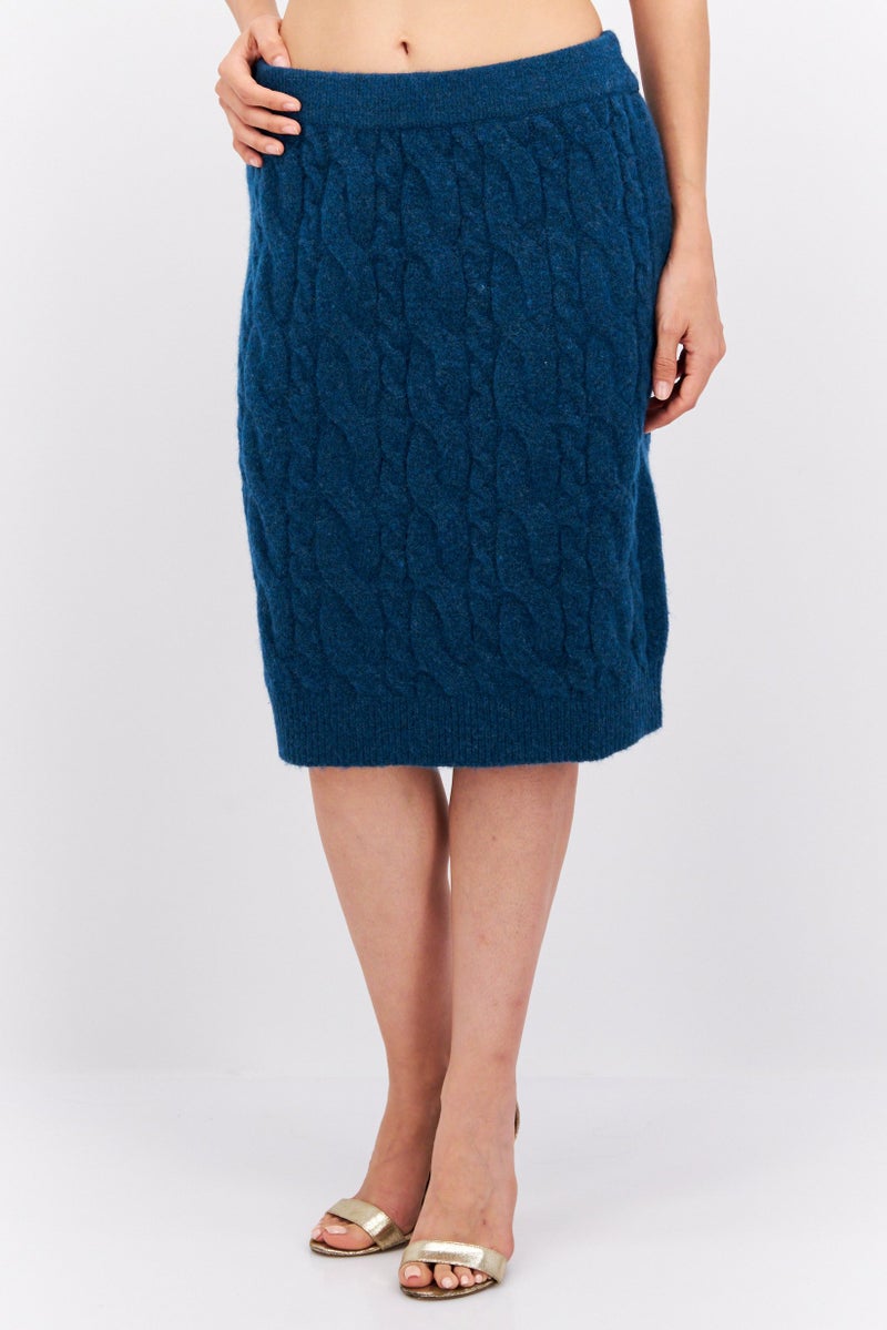 Fire & Glory Women Knitted Midi Skirt, Blue - Image 1