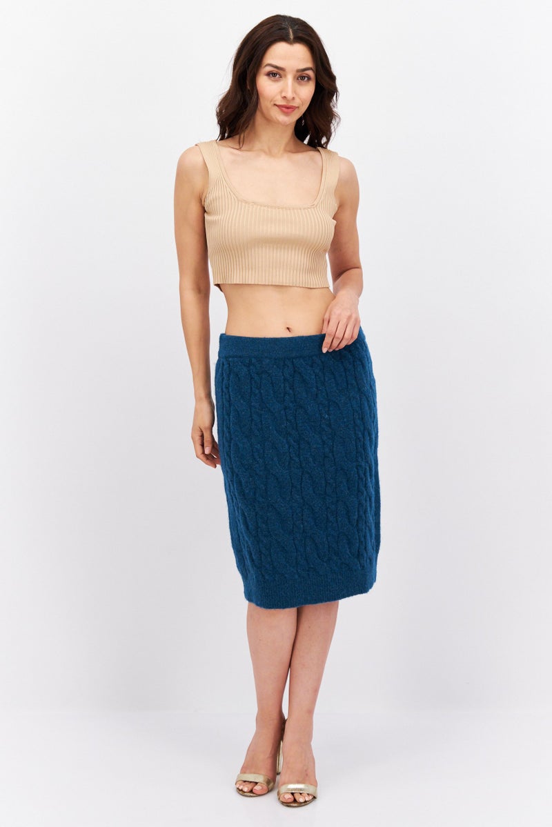 Fire & Glory Women Knitted Midi Skirt, Blue - Image 4