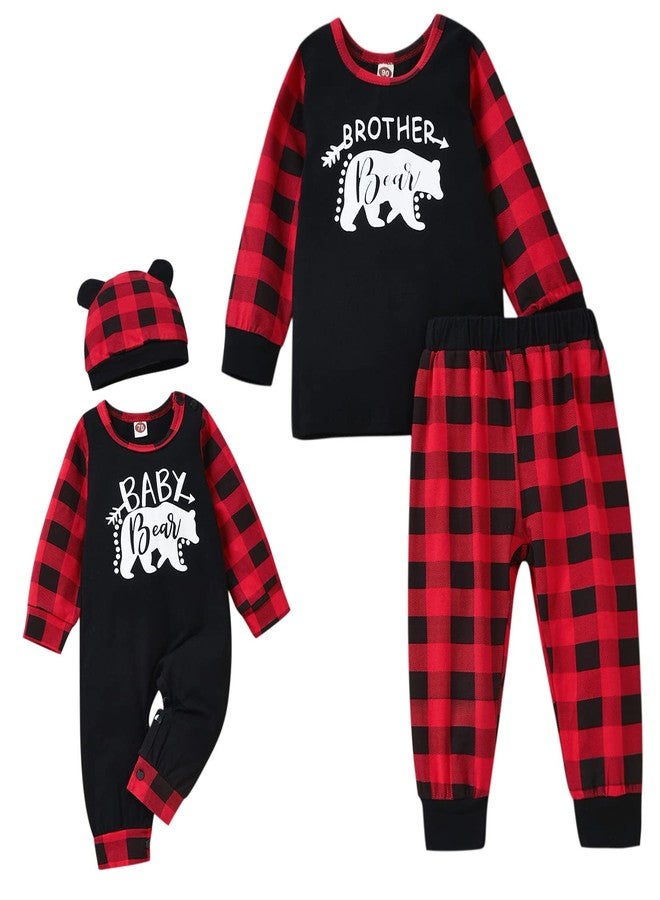 Aalizzwell Infant Baby Romper Toddler Brother Christmas Matching Outfits Xmas Buffalo Plaid Bear Boys Clothes 0-3 Months - Image 1