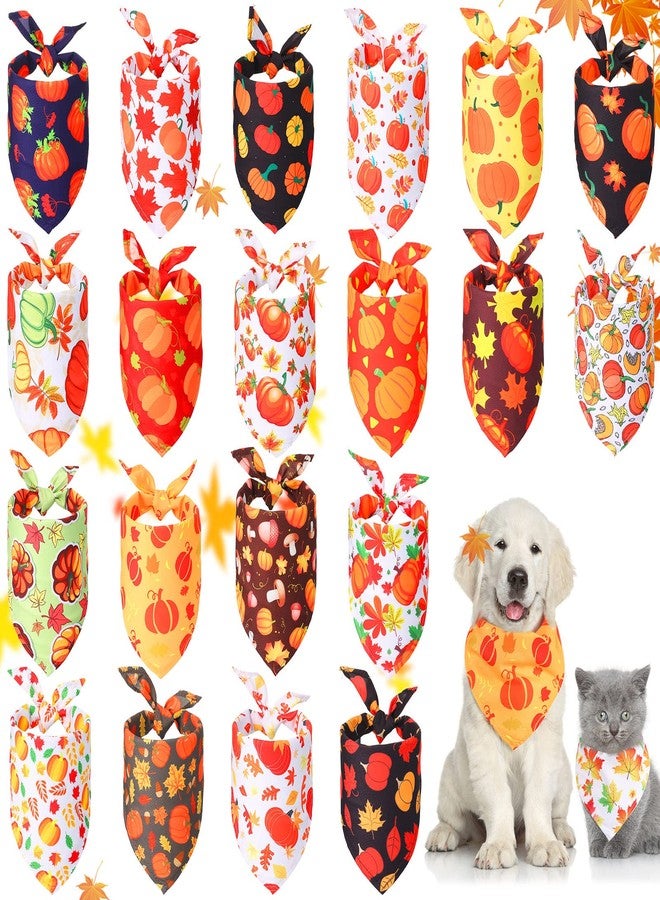 Oudain 20 Pieces Fall Dog Bandanas Bulk Halloween Thanksgiving Dog Bandanas Pumpkin Turkey Triangle Bibs Adjustable Pet Scarf Neckerchief Holiday Bandana for Small Medium Large Dog Girl Boy(Pumpkin Pattern) - Image 1