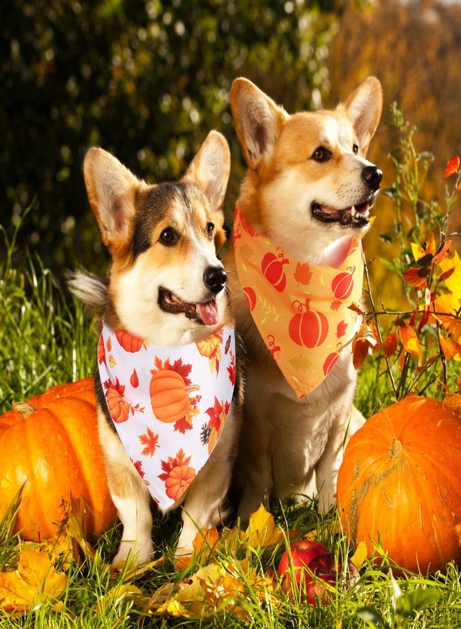 Oudain 20 Pieces Fall Dog Bandanas Bulk Halloween Thanksgiving Dog Bandanas Pumpkin Turkey Triangle Bibs Adjustable Pet Scarf Neckerchief Holiday Bandana for Small Medium Large Dog Girl Boy(Pumpkin Pattern) - Image 2